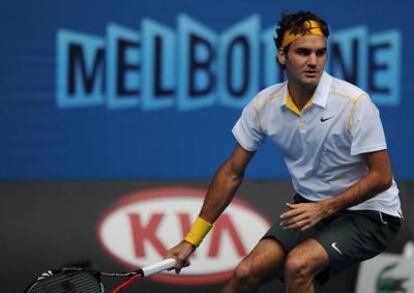 Roger Federer en el partido contra Lukas Lacko en el Abierto de Australia.