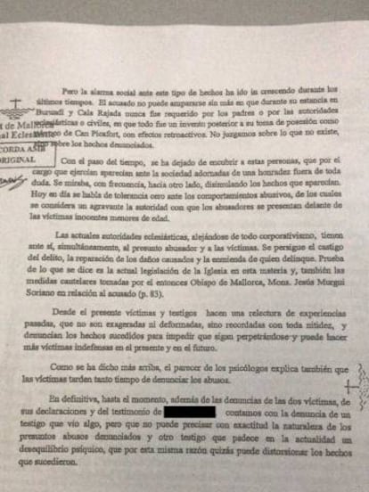 Parte de la sentencia en la que el tribunal eclesistico reconoce la desidia de la iglesia ante los abusos a menores cometidos en su seno.