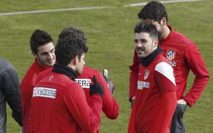 Villa, durante un entrenamiento con el Atlético.