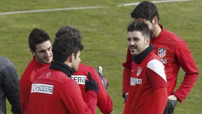 Villa, durante un entrenamiento con el Atlético.