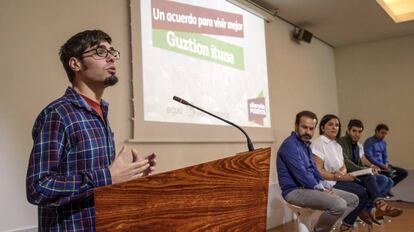 Lander Mart&iacute;nez, portavoz de Elkarrekin Podemos, este s&aacute;bado en Bilbao.