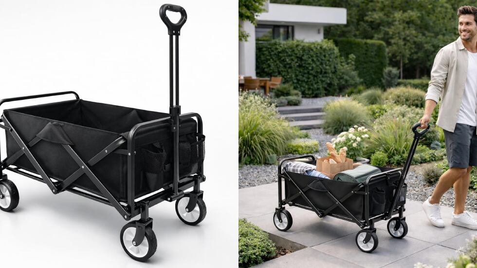 Carrito multiusos plegable con ruedas.