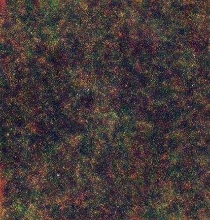 Imagen de una región del cielo captada en infrarrojo por el telescopio espacial <i>Herschel</i> en la que se aprecia la distribución espacial de galaxias lejanas que generan el fondo cósmico en infrarrojo.