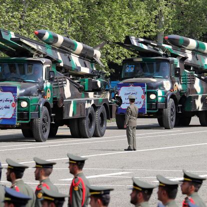 Display of medium-range missiles during the Armed Forces Day parade last Wednesday in Tehran.