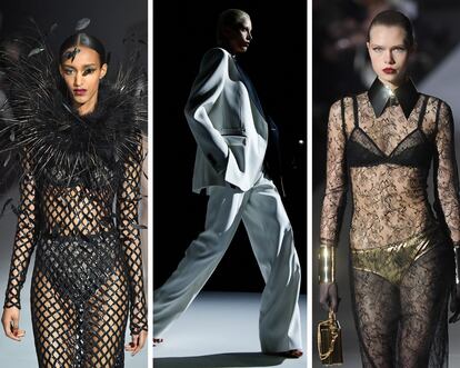 Tres creaciones de Dolce & Gabbana en la pasarela de Milán el 25 de febrero de 2023.