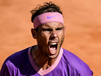 Nadal celebra un punto durante el partido contra Shapovalov.