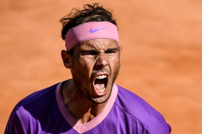 Nadal celebra un punto durante el partido contra Shapovalov.