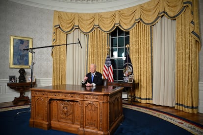 Joe Biden, este miércoles durante su discurso de despedida en el Despacho Oval.