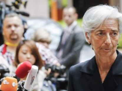 La directora gerent de l'FMI, Christine Lagarde, a l'arribada diumenge passat a la reunió de l'Eurogrup.