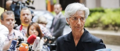La directora gerent de l'FMI, Christine Lagarde, a l'arribada diumenge passat a la reunió de l'Eurogrup.