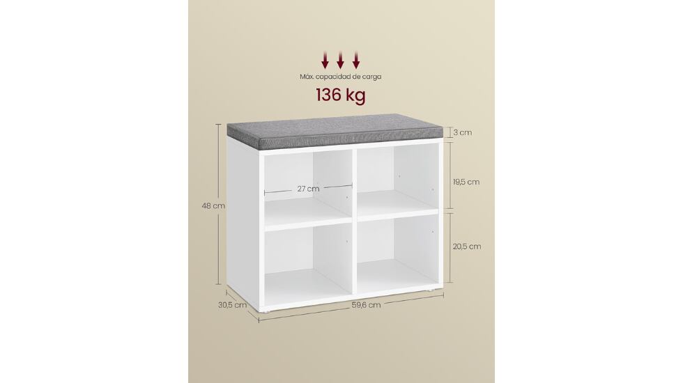 El mueble para guardar ropa y calzado cuenta con una estructura robusta y estable.