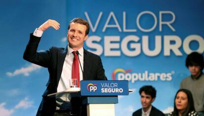 Pablo Casado en un mitin en Salamanca. 