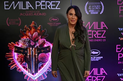 La actriz Karla Sofía Gascón, en la presentación de la película 'Emilia Pérez' en Bogotá el 17 de enero.