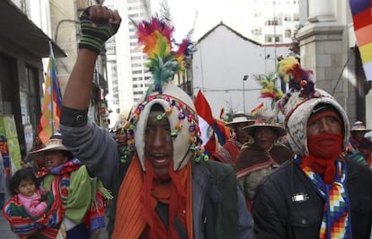 Indígenas de la etnia Mallku Kota, durante una protesta en La Paz el pasado 7 de junio.