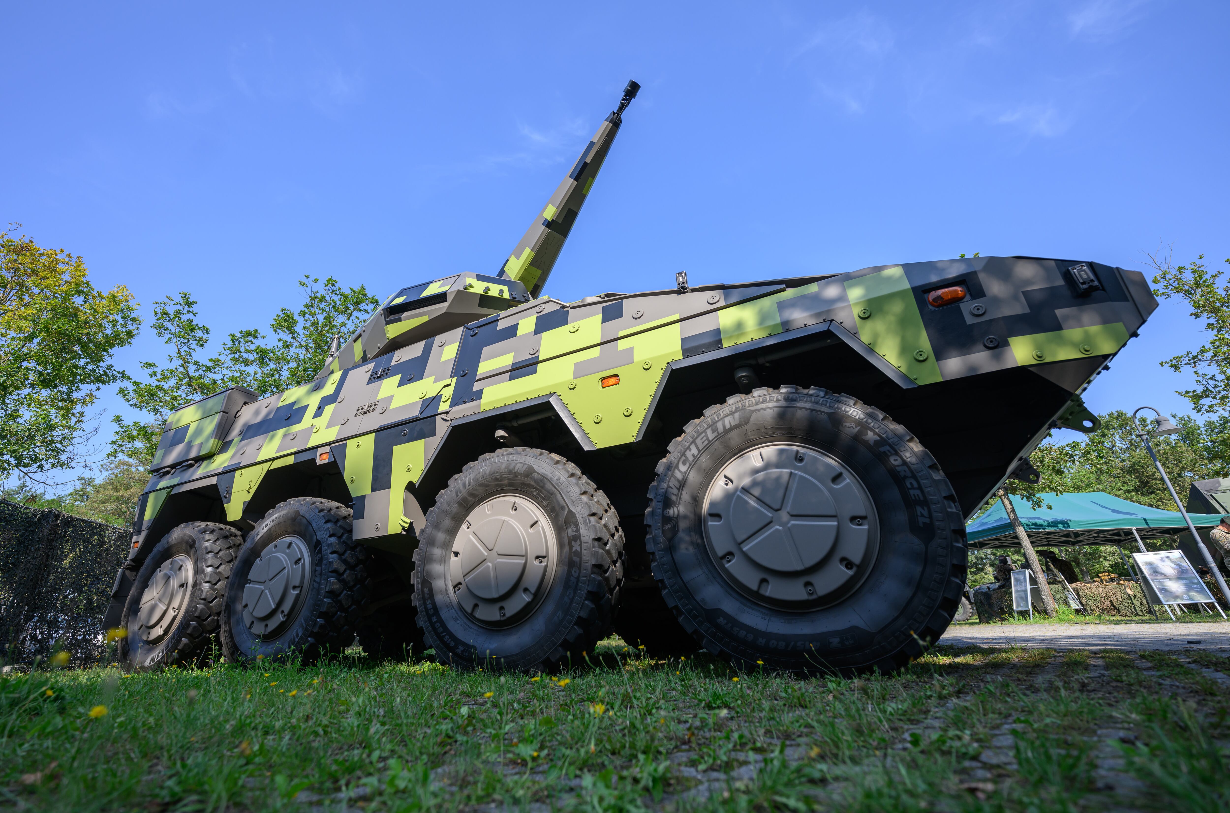 Prototipo de torreta Skyranger de defensa aérea, de Rheinmetall, en Dresde (Alemania).