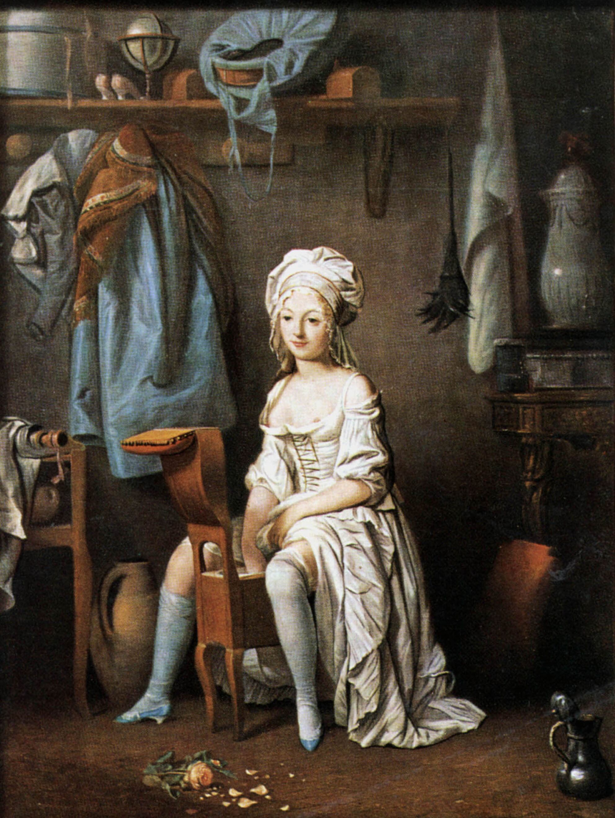'El baño mañanero: mujer en un bidet', pintura de Louis Leopold Boilly (1790).  