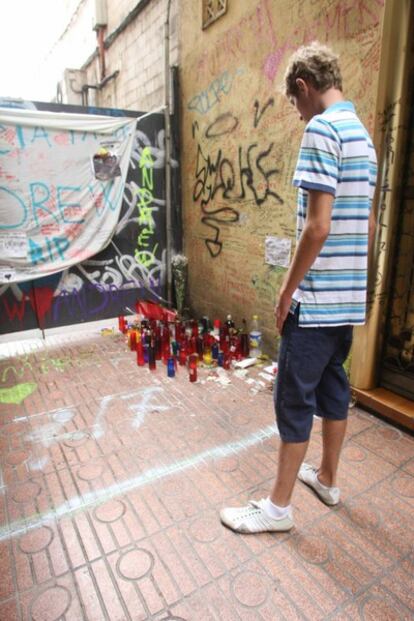 Candles and messages mark the spot where 15-year-old Andrew Milroy was killed in Lloret de Mar.