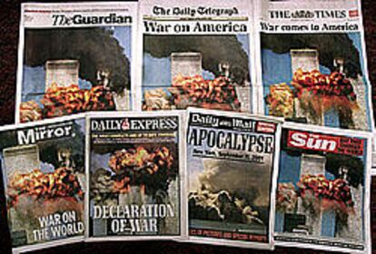 Los titulares de los diarios británicos: "Apocalipsis", "Declaración de guerra" o "Guerra en el mundo".
(AP)