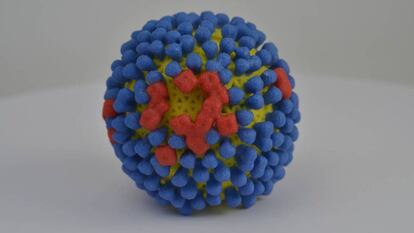  Imagen en 3D del virus de la gripe. 