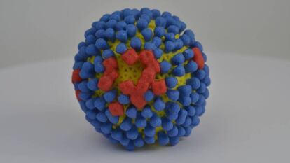 Imagen en 3D del virus de la gripe.