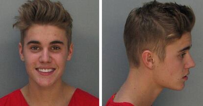 Justin Bieber, en la foto de su ficha policial.