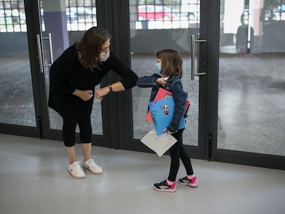 Escuela Els Til.lers, en Barcelona, el 8 de junio, primer día de reapertura del centro.