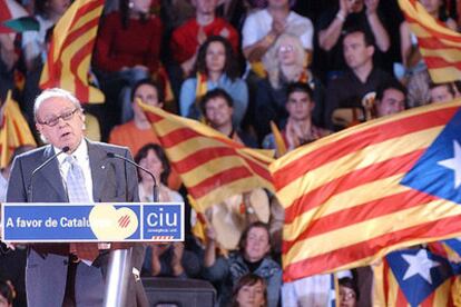 Jordi Pujol, durante su intervención en el mitin de ayer.