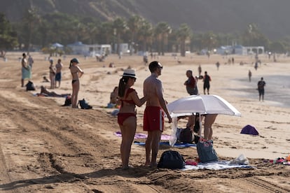 Beachgoers in Las Teresitas, in the Canary island of Tenerife.