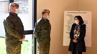 Spanish Defense Minister Margarita Robles at the military base of El Goloso.