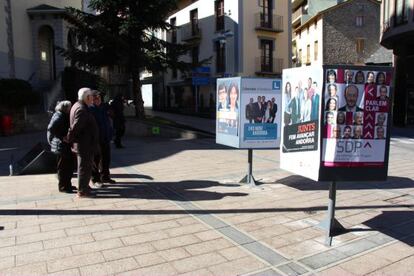 Cartells electorals dels quatre partits d'Andorra.