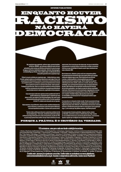 Reprodução do anúncio do manifesto no jornal 'Folha de S.Paulo'