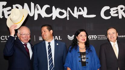 El embajador de EE UU en México, Ken Salazar, el gobernador de Guanajuato, Diego Sinhue, la secretaria de Cultura de México, Alejandra Frausto, y el gobernador de Sonora, Alfonso Durazo, este miércoles.