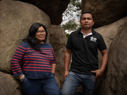 Patricia Suarez, secretaria técnica de la Comisión Nacional de la OPIAC y Jose Antonio Méndez, secretario operativo de la Mesa Regional Amazónica de la OPIAC