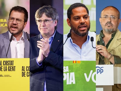 Los candidatos del PSC, ERC, Junsts, Vox y PP a las elecciones en Cataluña de 2024.