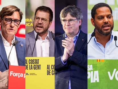 Los candidatos del PSC, ERC, Junsts, Vox y PP a las elecciones en Cataluña de 2024.
