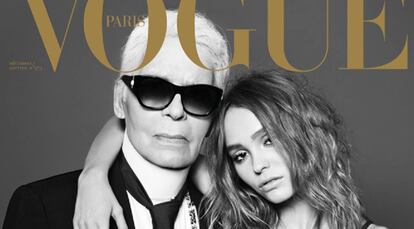 Karl Lagerfeld y Lily-Rose Depp en la portada de 'Vogue' parís del número de diciembre-enero.