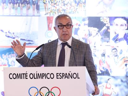 El presidente del Comité Olímpico Español, Alejandro Blanco, en su comparecencia de este miércoles en la sede del COE.