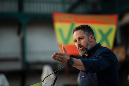 Santiago Abascal, durante un acto de Vox en Chinchón (Madrid), el jueves. 