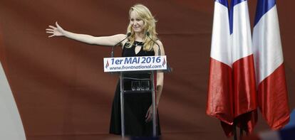 Marion Marechal-Le Pen, en un mitin en Par&iacute;s el 1 de mayo.