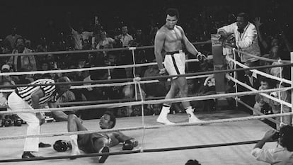 The moment in which Muhammad Ali defeats George Foreman by knockout.