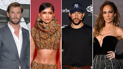 Chris Hemsworth, Zendaya, Bad Bunny y Jennifer Lopez, quienes serán los anfitriones de la gala del Museo Metropolitano de Nueva York el 6 de mayo de 2024.