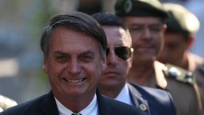 El presidente Bolsonaro este lunes en Río de Janeiro en el aniversario de una escuela militar.