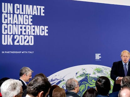 El primer ministro británico, Boris Johnson, participa en febrero en un acto de la cumbre del clima.