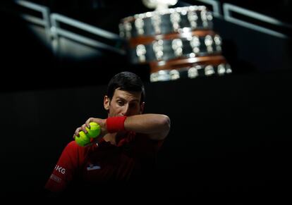Djokovic, durante el partido contra Bublik en el Madrid Arena.