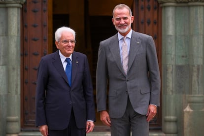 El rey, Felipe VI, con el presidente de la República de Italia, Sergio Mattarella, el 20 de septiembre de 2024 en Las Palmas de Gran Canaria.