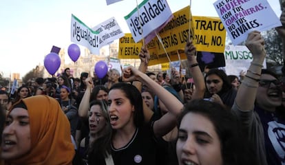 Manifestantes en la marcha del pasado 8 de marzo, Día de la Mujer, en Madrid.