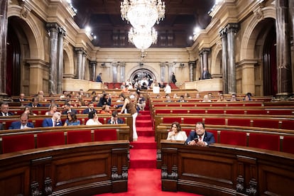 Vista del Parlament de Cataluña durante el receso, este jueves.