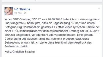 La disculpa de Strache en Facebook.