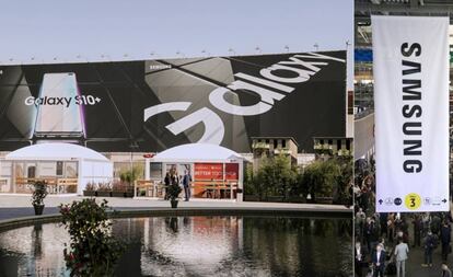 Cartel del Samsung Galaxy S10 en el MWC19 de Barcelona.