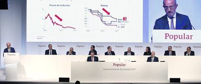 Emilio Saracho, el expresidente de Banco Popular, durante la última Junta de Accionistas de la entidad